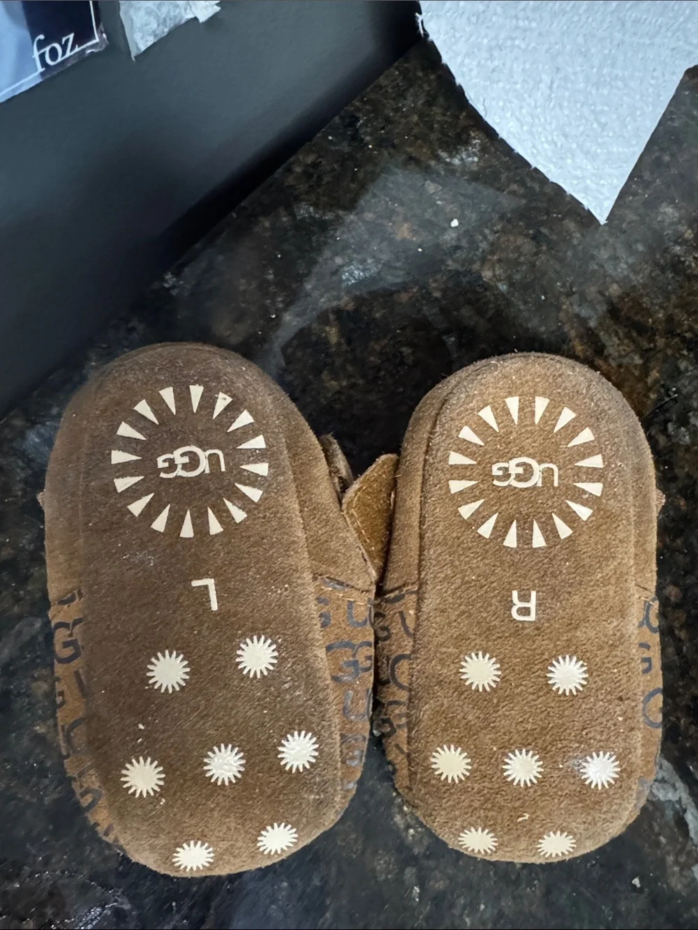 UGG Chestnut Logo Suede Baby Moccasins